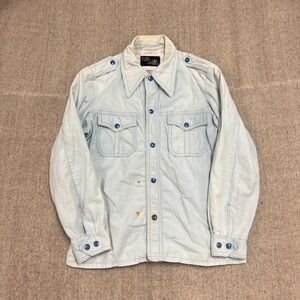 Vintage Sears Button Up Shirt Mens Medium Blue 1970s Empress Long Sleeve Snaps